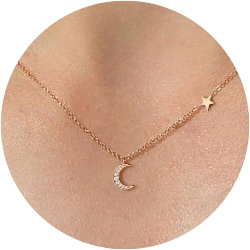 🆕 Women Gold Sun Moon Shell Summer Necklace Trendy Dainty Charm Simple Jewelry